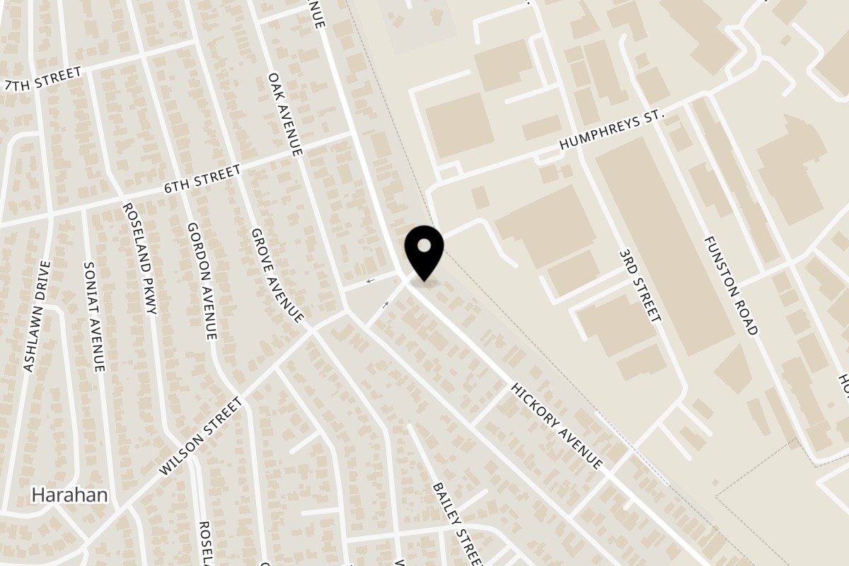 Map showing the location of Los Jefes Grill on 467 Hickory Ave in Harahan